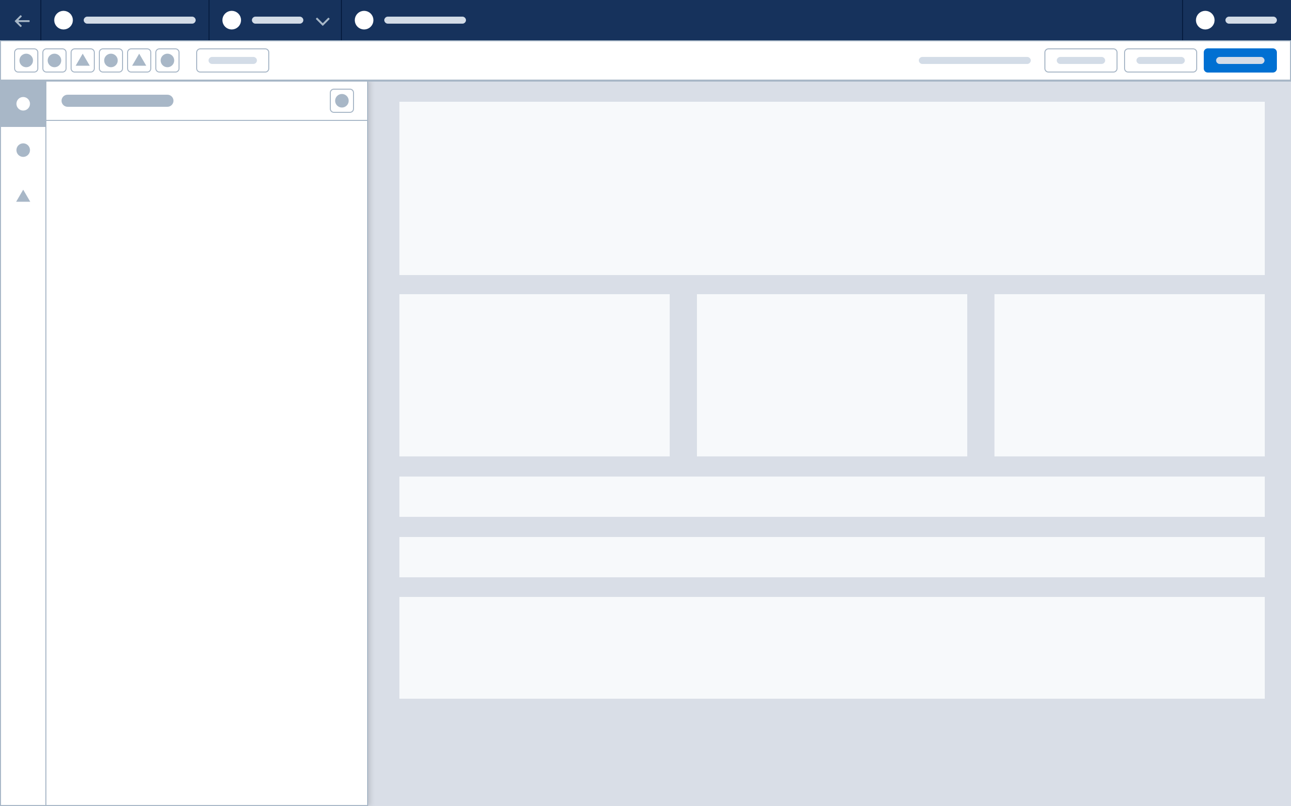 Wireframe showing the vertical tab bar with open panel.