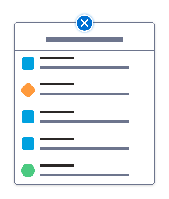 Wireframe showing a Click to Create list menu.